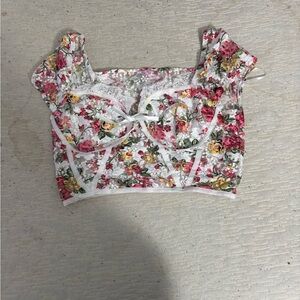 Floral Lace Crop Top - Pink and White